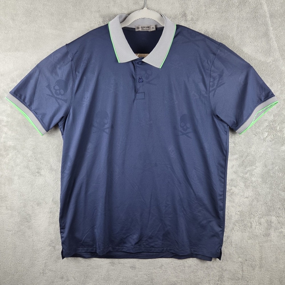 G/Fore Men's XL Blue Skull Embrossed Golf Polo Stretch Lightweight Jacquard
